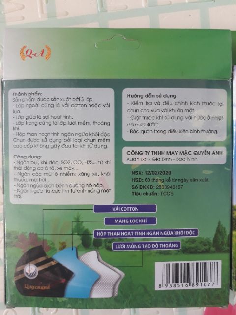 Khẩu trang than kháng khuẩn có hộp than hoạt tính lọc khí