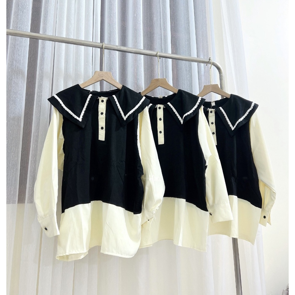 Quần Áo Bầu Thu Đông, Phong Cách Hàn Quốc Siêu Xinh, cổ vintage phối viền