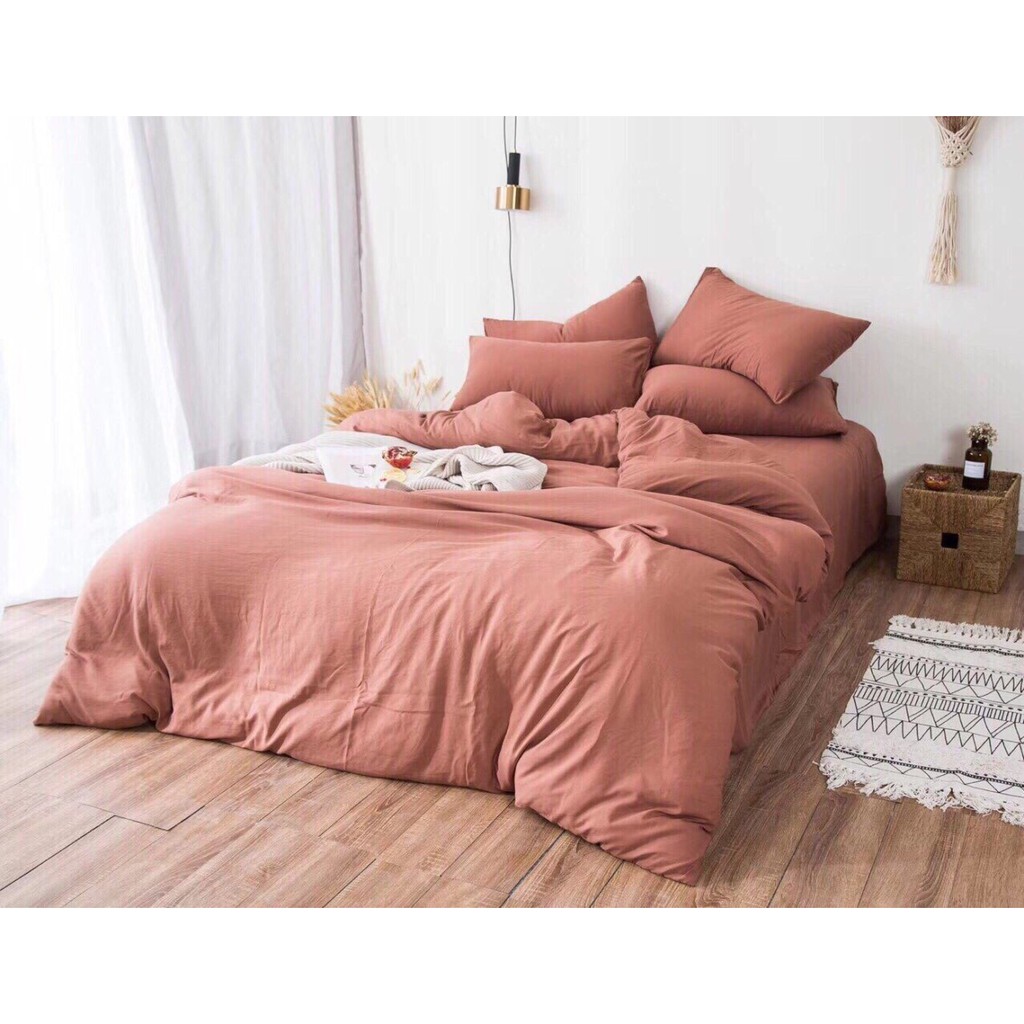 [FREESHIP 50K] Bộ Chăn Ga Gối Đũi Cotton Muji Mẫu 1 Màu