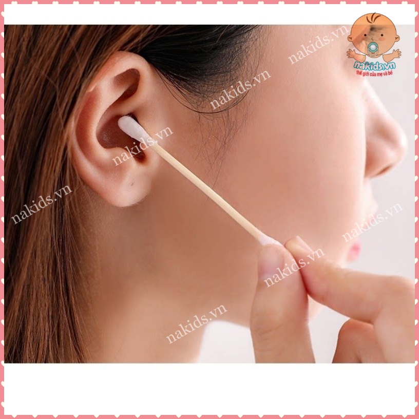 Tăm Bông Thân Gỗ 100 Que Túi Zip Thân Thiện Với Môi Trường, Bịch 100 Que Tăm Bông Ngoáy Tại Cho Cả Gia Đình