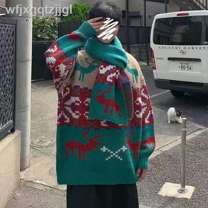 Áo Sweater Cổ Tròn Dáng Rộng Dày Dặn Phối Khăn Quàng Cổ Kiểu Hàn Quốc Thời Trang Cho Các Cặp Đôi