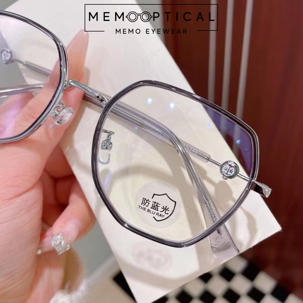 Gọng kính cận nam nữ MEMOEYEWEAR Doremon, Kim loại phủ nhựa dẻo dáng đa giác thời trang hàn quốc dễ đeo_DRM01