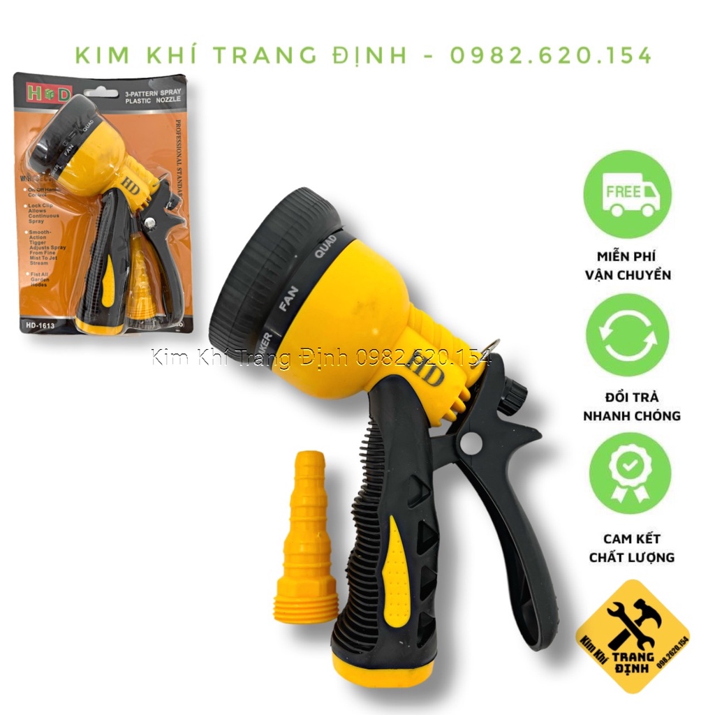 Đầu vòi đa năng tưới cây, rửa vệ sinh xe với 6 chế độ phun nước HD màu vàng