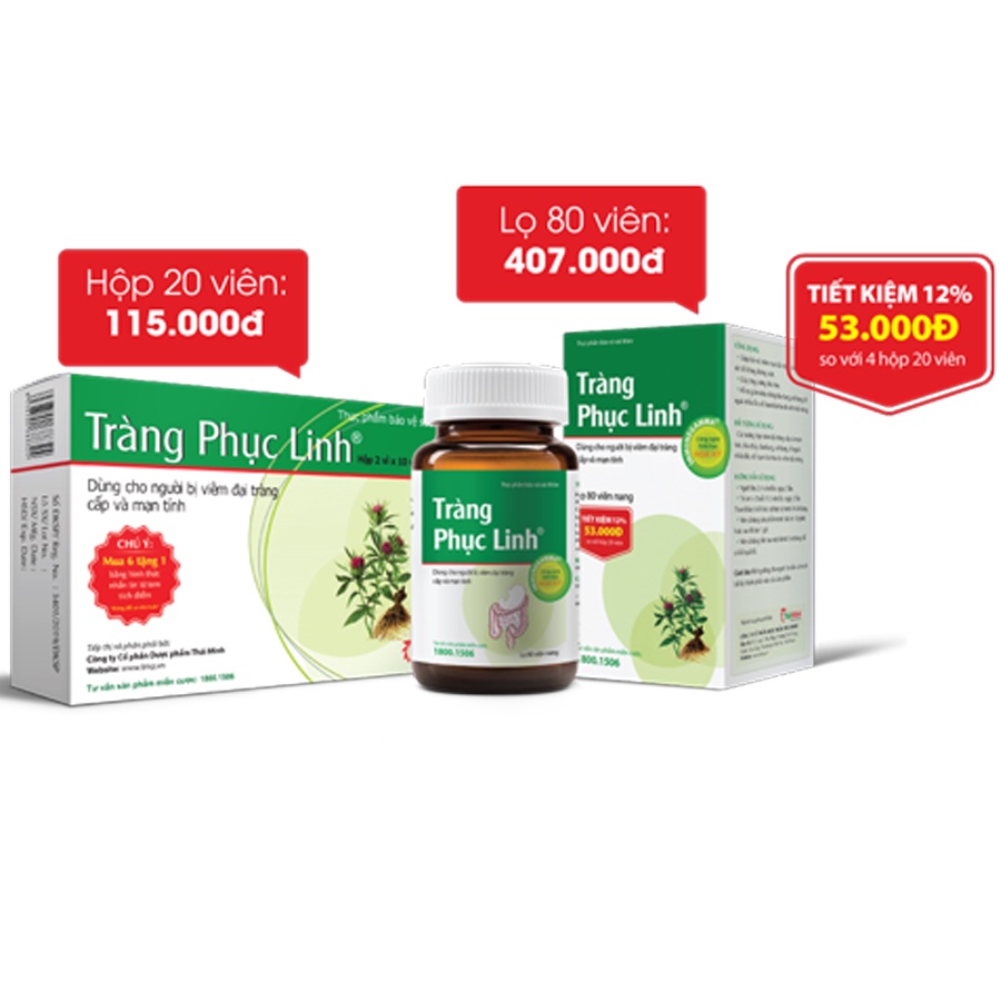 Tràng Phục Linh Thái Minh - Dành cho người viêm đại tràng - Hộp 20 viên và lọ 80 viên