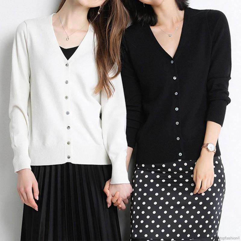 Áo Cardigan dệt kim tay dài màu trơn | BigBuy360 - bigbuy360.vn