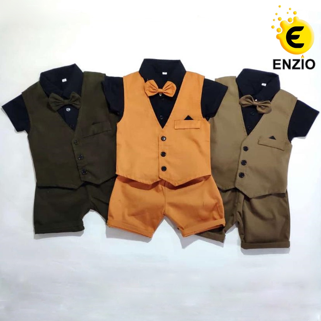 Bộ Áo Vest + Cà Vạt + Áo Sơ Mi Enziokids Chất Lượng Cao Cho Bé Trai 1-6 Tuổi