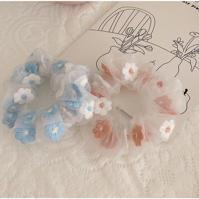 Dây buộc tóc/cột tóc vải scrunchies hình hoa