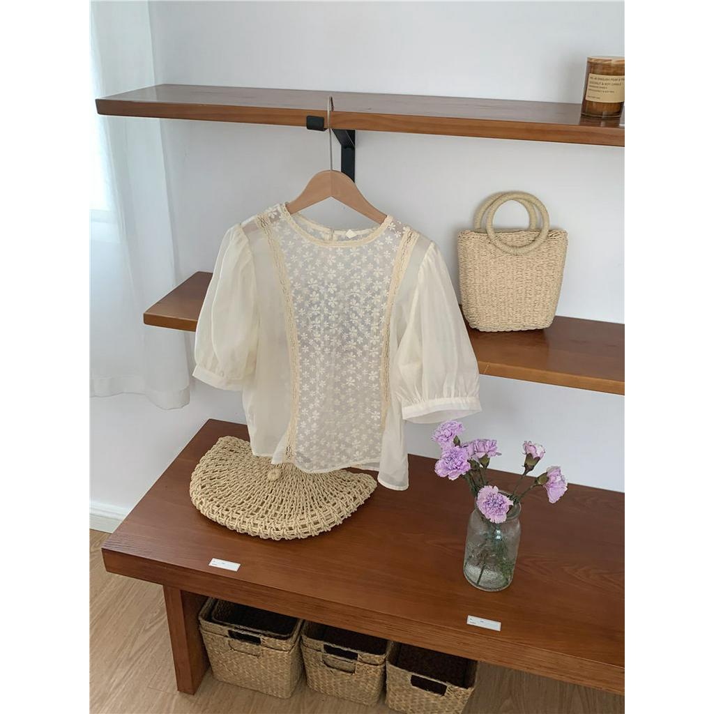 Áo Sơ Mi Voan Mỏng Thêu Hoa Ngắn Tay Thời Trang Sành Điệu 52949