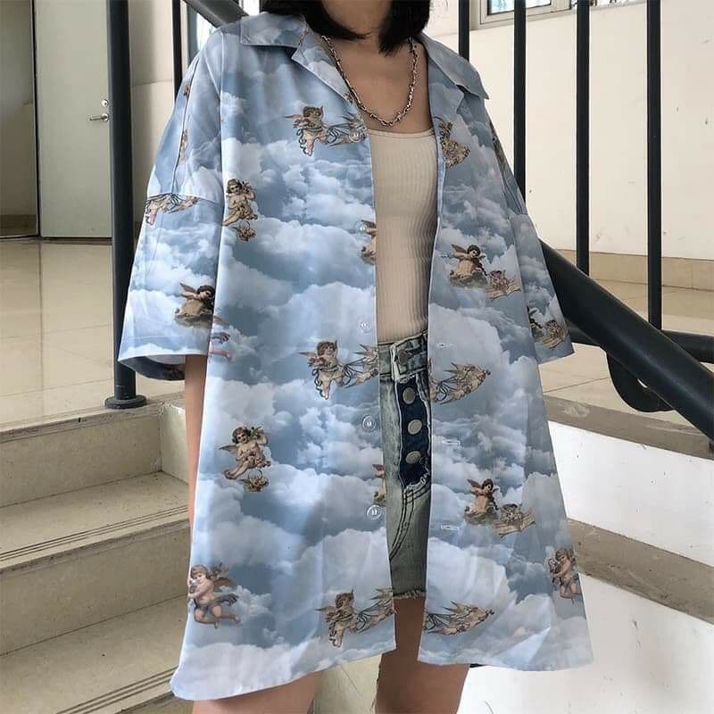 Áo Sơ Mi Tay Ngắn Unisex Cổ Bẻ Phong Cách Hàn Quốc Freesize