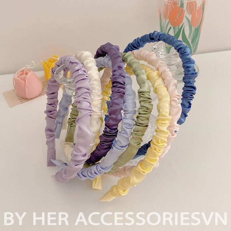 Bờm tóc nhún lụa satin màu sắc, Cài tóc, Băng đô cài đầu nữ, Her Accessories