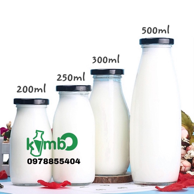 Combo 10 chai thuỷ tinh sữa hạt, sữa gạo, chè tuyết yến 200ml 250ml 300ml 500ml