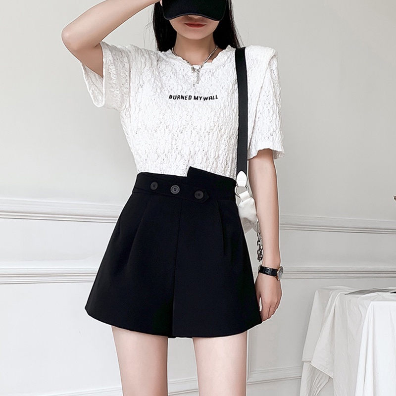 Quần ngắn dành cho nữ Ống Rộng Lưng Cao Màu Trơn Thời Trang