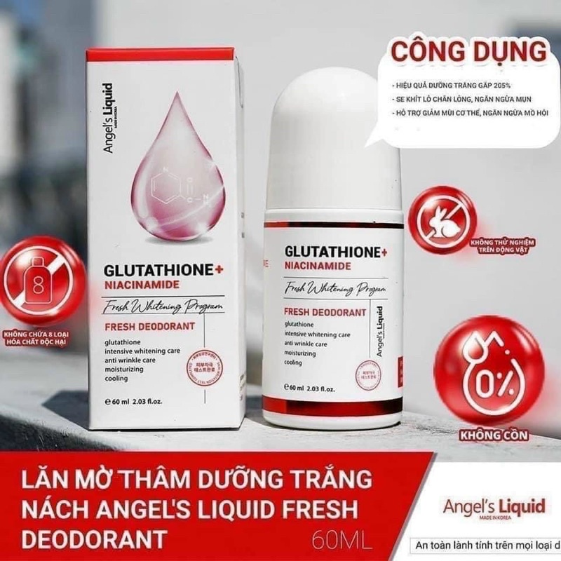 Lăn Nách Khử Mùi Dưỡng Trắng Angel Liquid GLUTATHIONE Fresh Up Whitening Magic Deo Stick 60ml