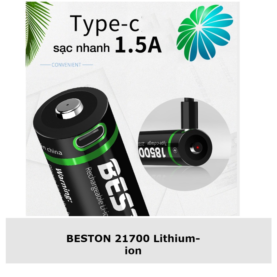 Pin Sac 21770 18500mWh cho đèn pin LED công suất cao Beston dòng xả lớn pin dự phòng xe điện (Kèm cáp sạc Type-C)