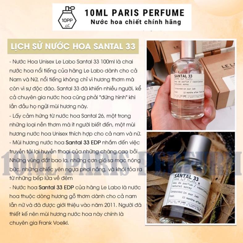 Nước hoa hương gỗ ʟᴇ ʟᴀʙᴏ Santal 33 Hương thơm xưởng gỗ chiết 10ml - VIP