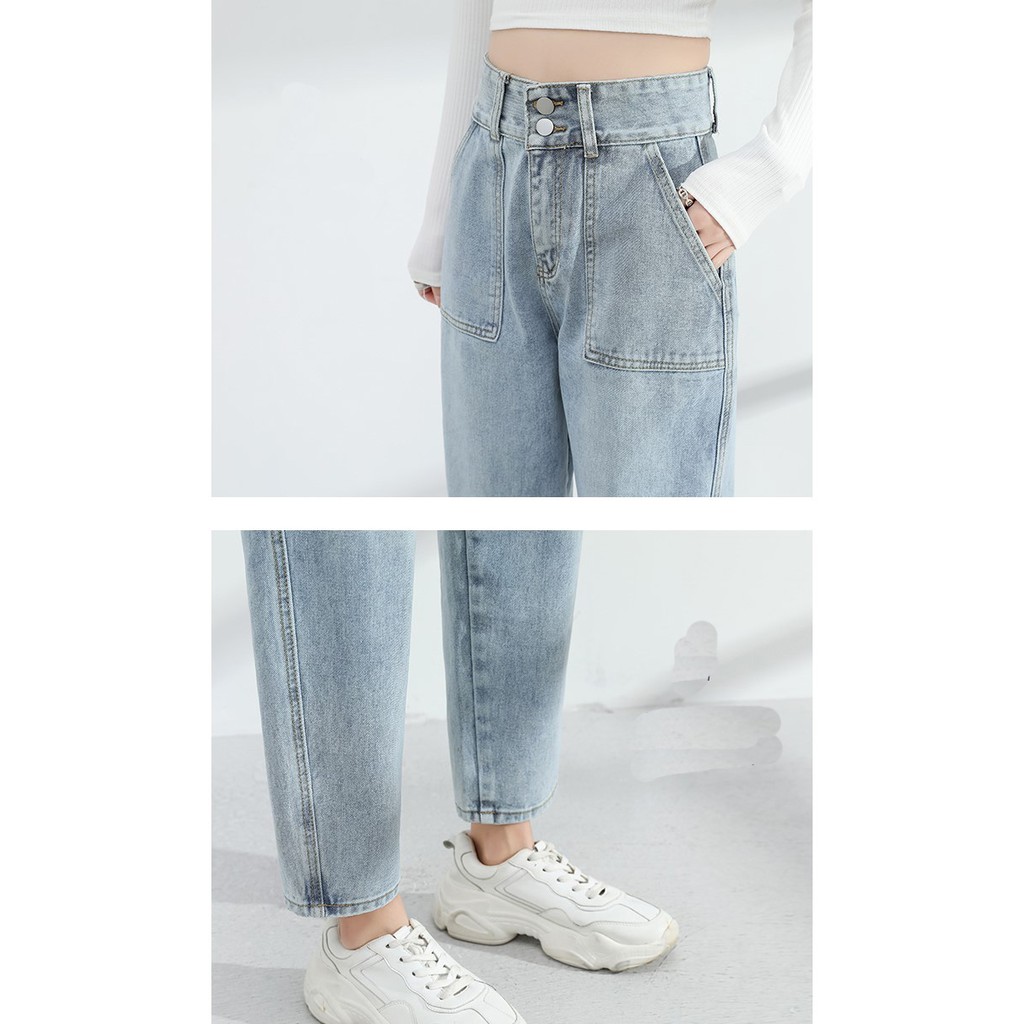 QUẦN BAGGY JEAN NỮ LƯNG CAO 2 TÚI HỘP ĐĨA CHÉO MÀU XANH NHẠT CAO CẤP HADI ĐỦ SIZE PHONG CÁCH, MÁT MẺ, DÁNG CHUẨN