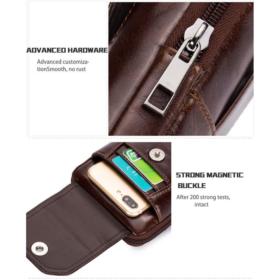 Túi đeo hông, túi đeo thắt lưng  đựng điện thoại DA BÒ THẬT Màu Nâu có dây để đeo chéo - Bullcaptain T15 | BigBuy360 - bigbuy360.vn