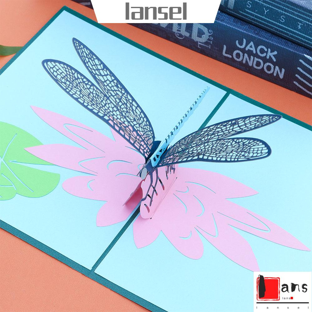 ❤LANSEL❤ Hollow Love Pop Dragonfly Flowers Greeting Card 3D Pop Up Card Specialty Paper Gift Mother's Day Special Occasion Hobby Birthday