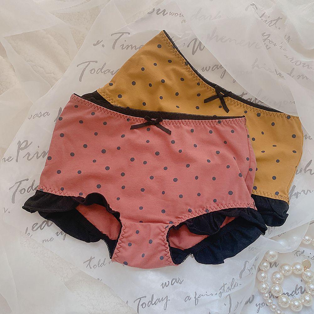 Quần Lót Cotton Lưng Cao Thoáng Khí Họa Tiết Chấm Bi Dễ Thương Cho Bạn Gái