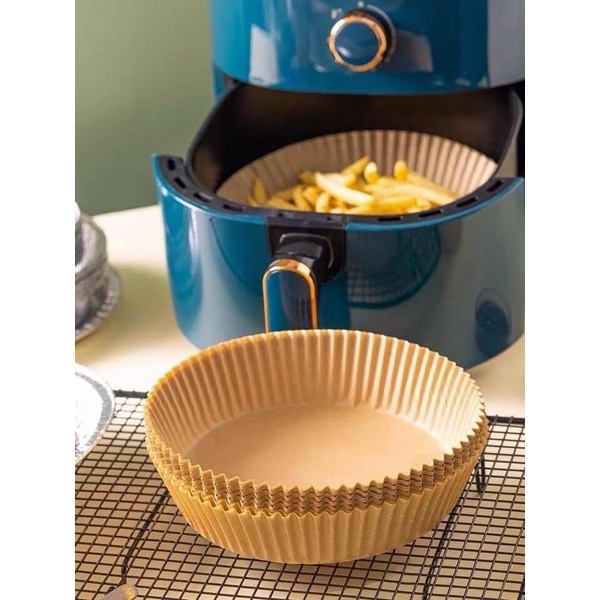 Set 50/100 tờ Giấy nến vàng khay lót nồi chiên không dầu đục lỗ, Giấy nến tròn lót xửng hấp, nồi chiên không dầu