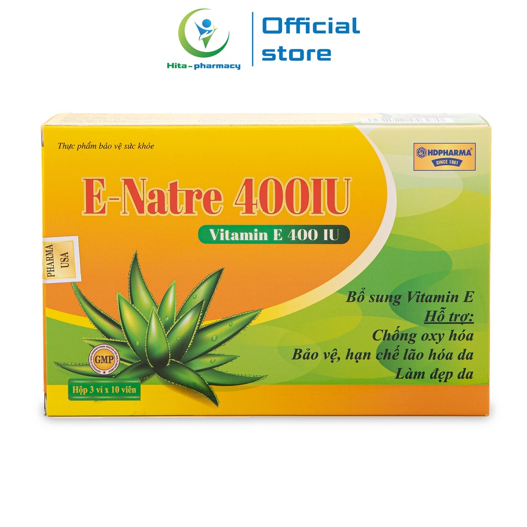 E-Natre 400IU bổ sung Vitamin E, dầu hoa anh thảo đẹp sáng da - 30 viên [E-Natre 400 IU Xanh]