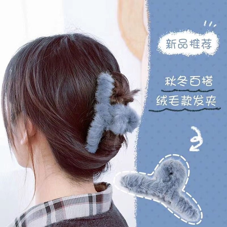 Kẹp tóc hình vuốt cá mập lớn bằng vải lông phong cách thời trang thu đông cho nữ