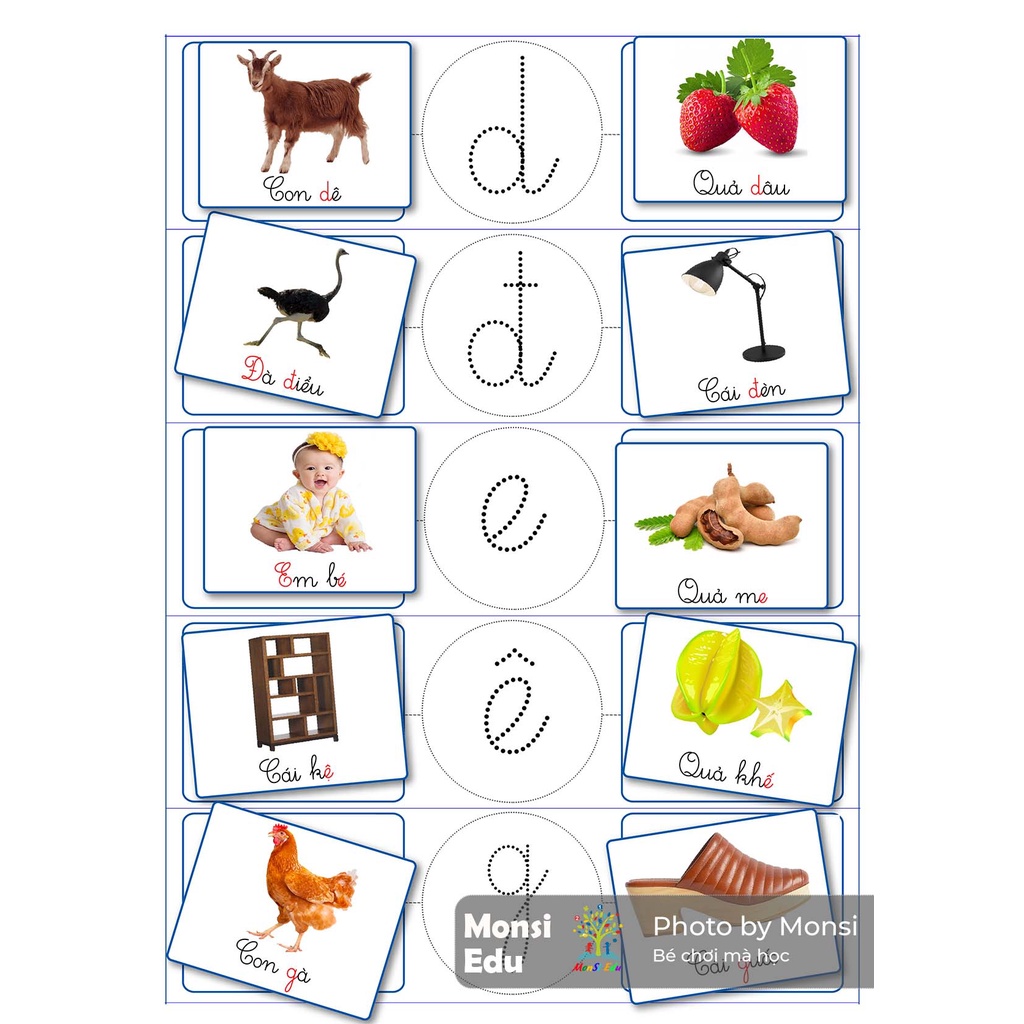 Bộ 29 chữ cái tiếng việt F77 - Học liệu dính dán montessori - Matching Book [Monsi Edu]