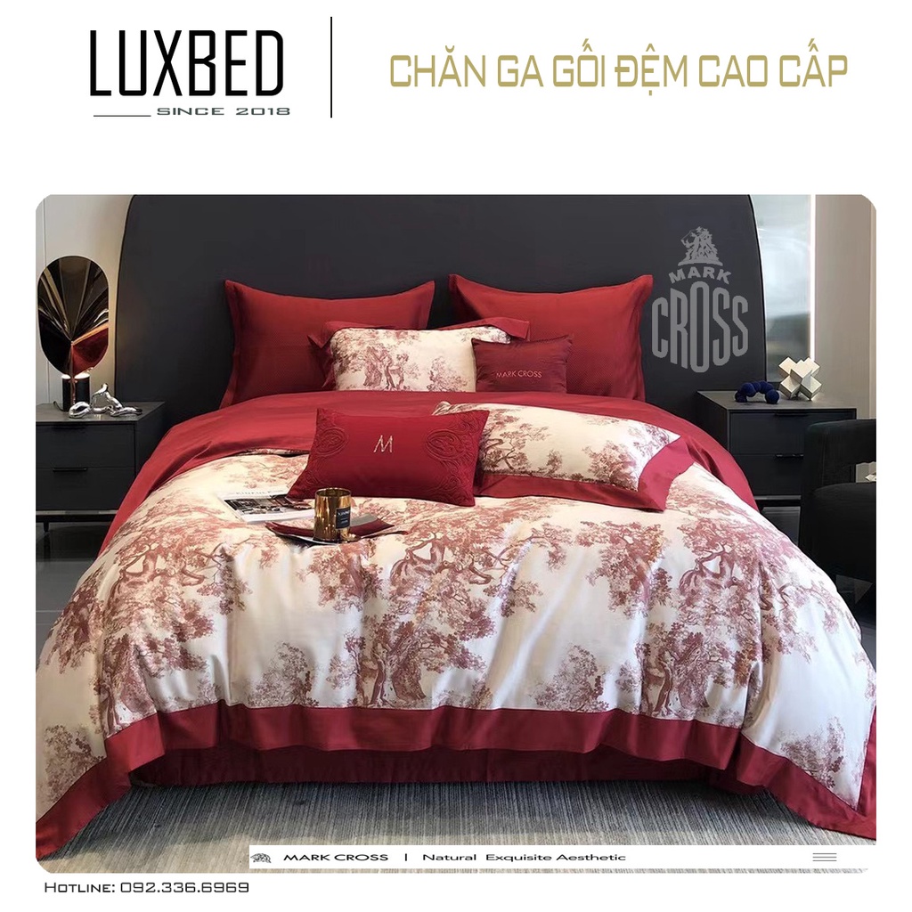Set Chăn Ga Gối Lụa 120S Markcross - LUXBED Hoạ tiết sang trọng, chất vải mềm mịn.