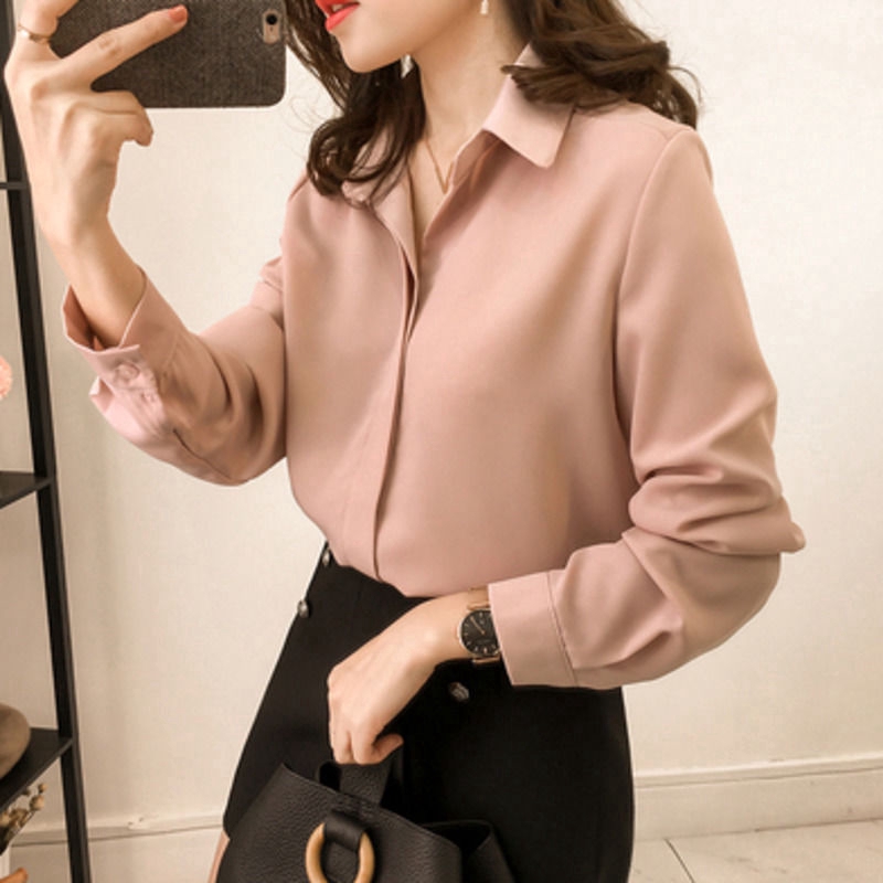 Áo sơ mi RENJIANVSHENG chiffon tay dài phong cách thanh lịch dành cho nữ