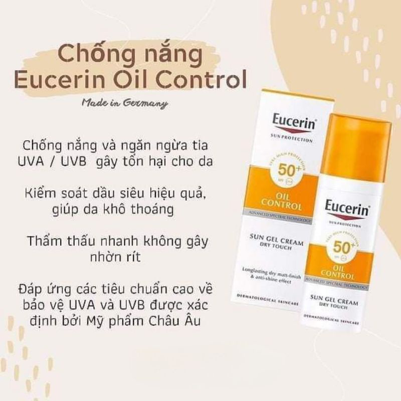 ✅[CHÍNH HÃNG] Kem Chống Nắng Eucerin Cho Da Dầu Mụn Eucerin Sun Gel-Cream Dry Touch Oil Control SPF50+ 50ml - Giảm Nhờn