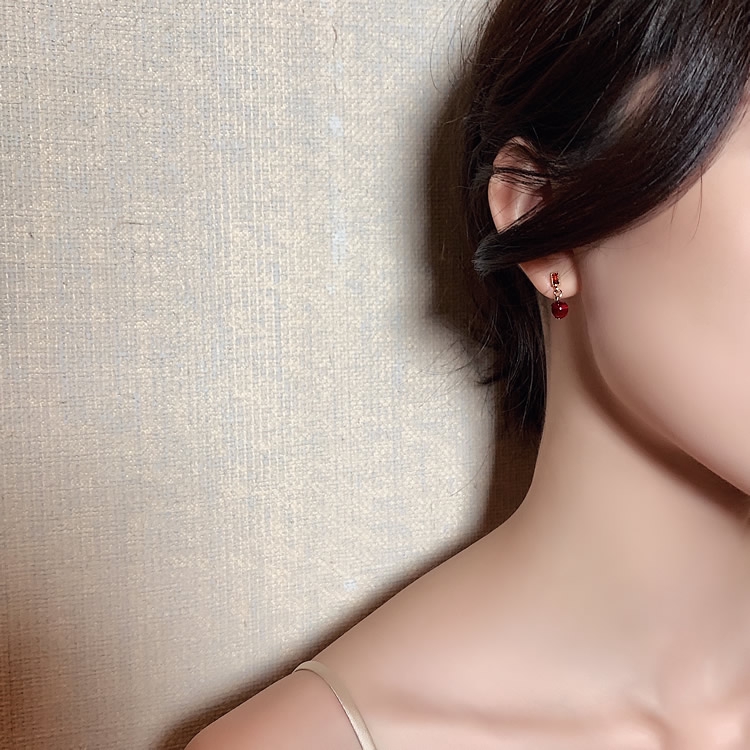Ab Khuyên Tai Đính Kim Cương Ngọc Trai Đỏ Lấp Lánh Thanh Lịch vintage Hàn Quốc Cho Nữ