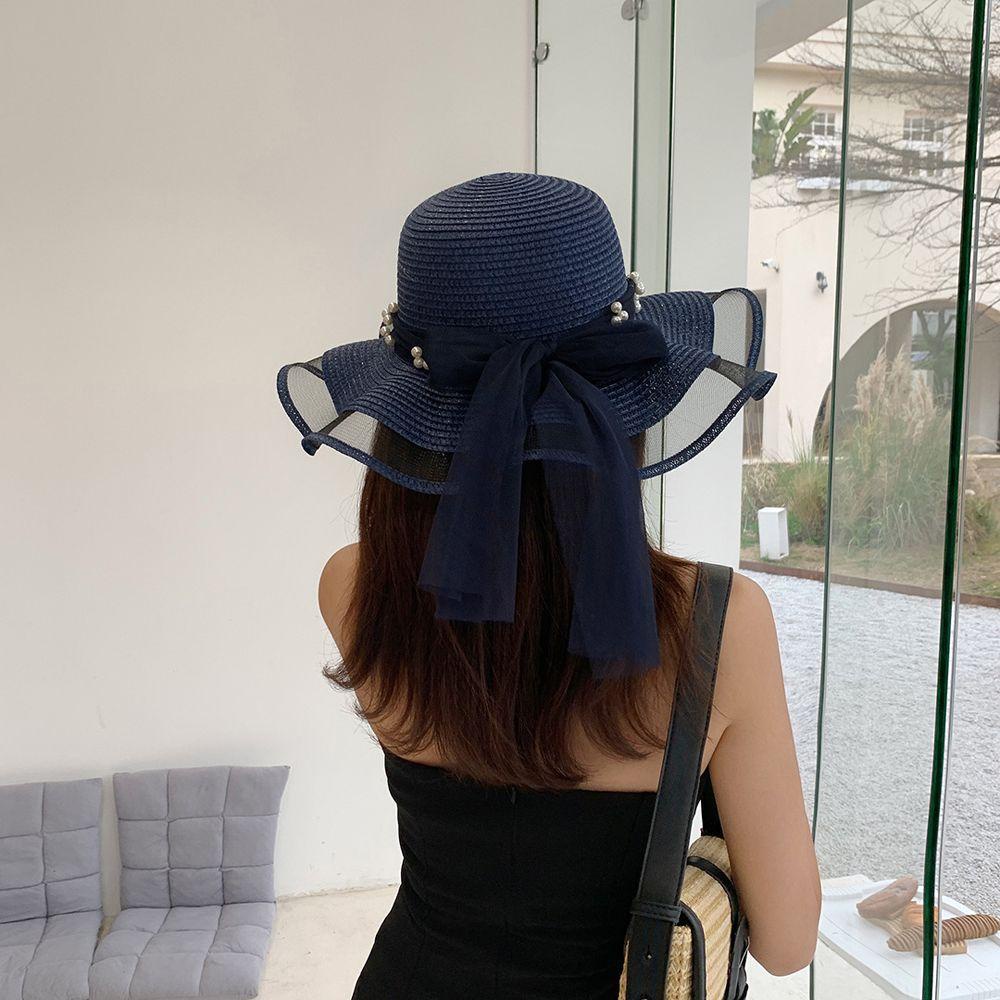 Mũ Cói Che Nắng Phối Ren Ruy Băng Thắt Nơ Kiểu Dáng Thanh Lịch Cho Nữ