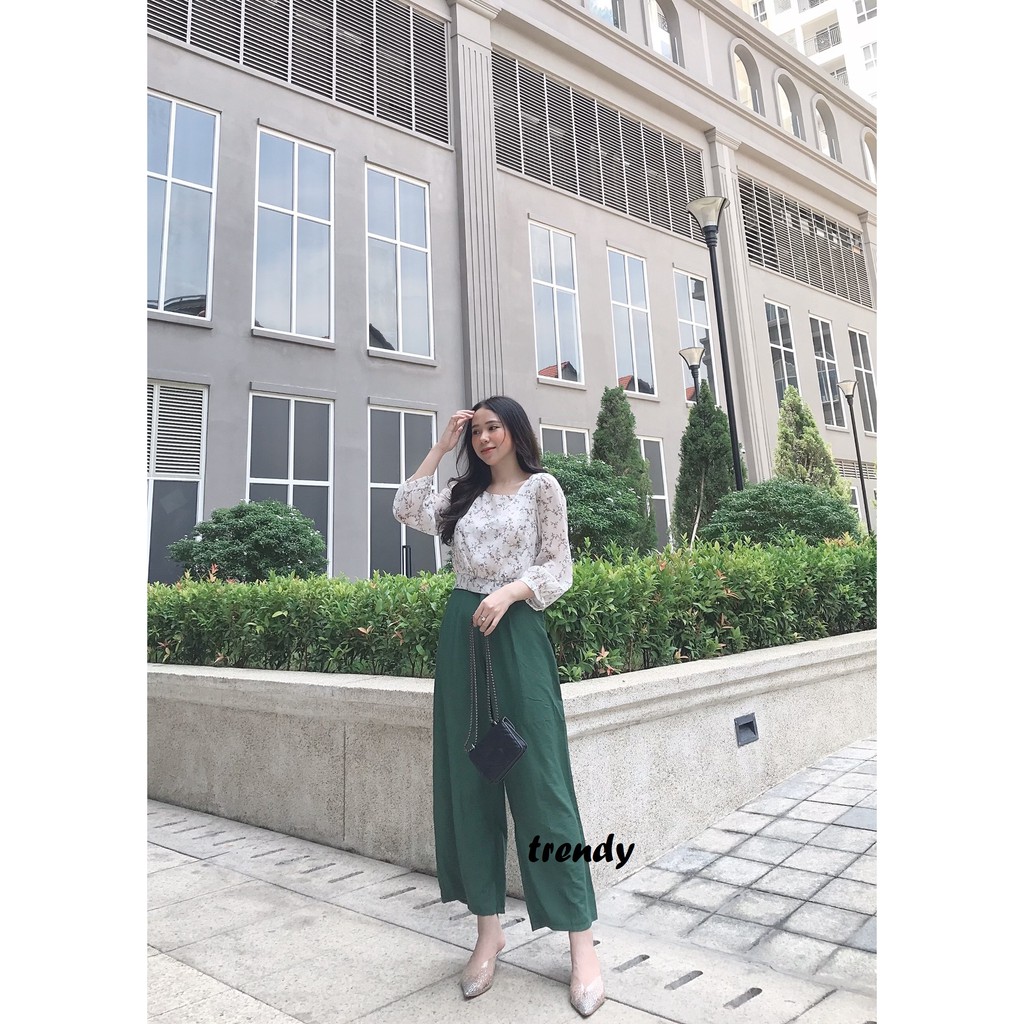 Quần culottes dài vải đũi