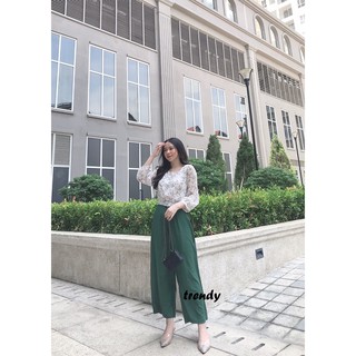 Quần culottes dài vải đũi