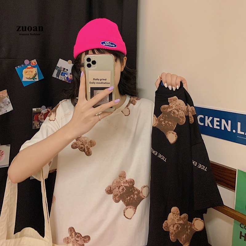 SUXI Áo thun nữ tay ngắn in họa tiết hoạt hình thời trang