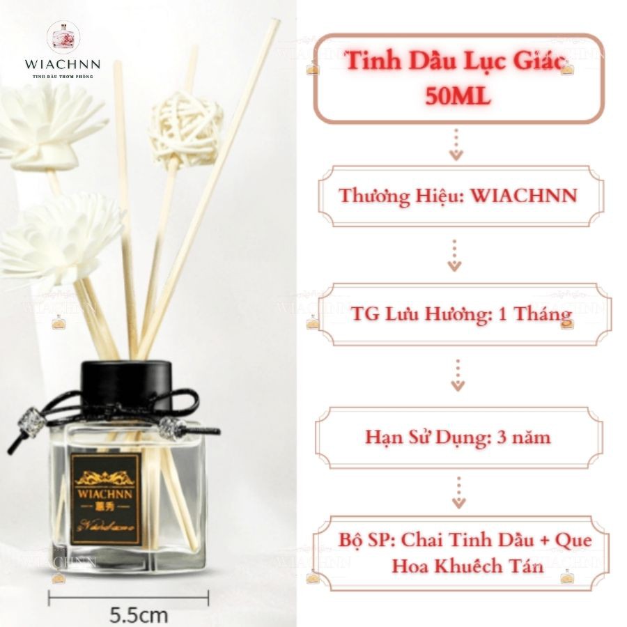 Tinh Dầu Thơm Thiên Nhiên WIACHNN Lục Giác 50ML Để Phòng Que Gỗ Tự Khuếch Tán Thanh Lọc Khử Mùi Không Khí 6C50