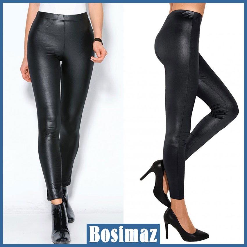 Quần Legging Nữ Bosimaz MS017 dài không túi màu đen bóng cao cấp, thun co giãn 4 chiều, vải đẹp dày, thoáng mát.