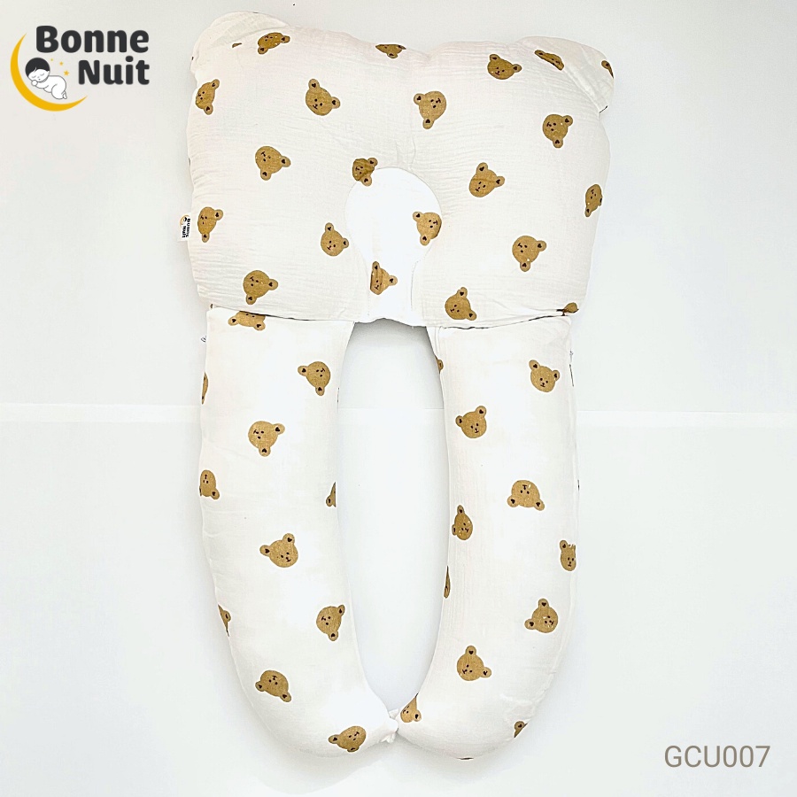 Gối ôm đa năng cho bé  Gối chữ U Bonne Nuit chất liệu xô Muslin cao cấp