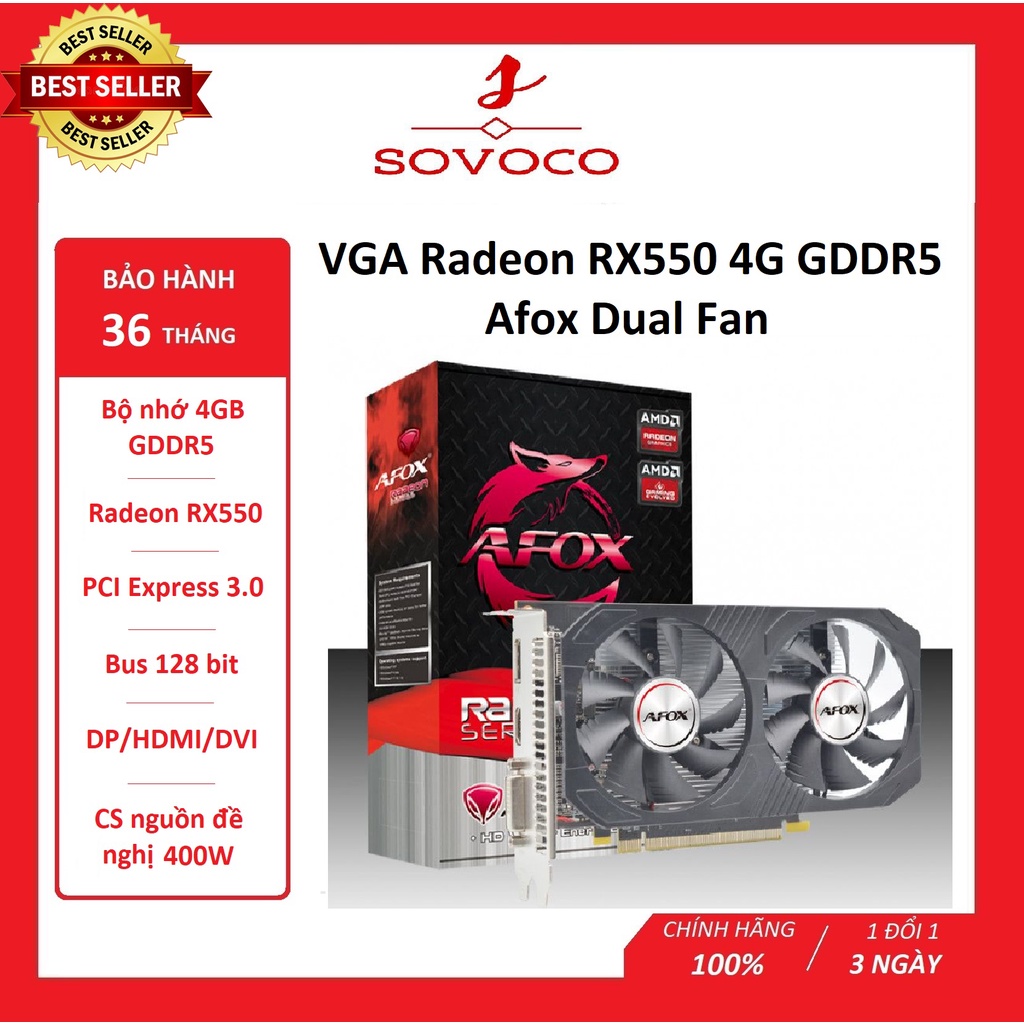 Card đồ họa VGA Radeon RX550 4G GDDR5 Afox Dual Fan , card đồ họa máy tính chính hãng