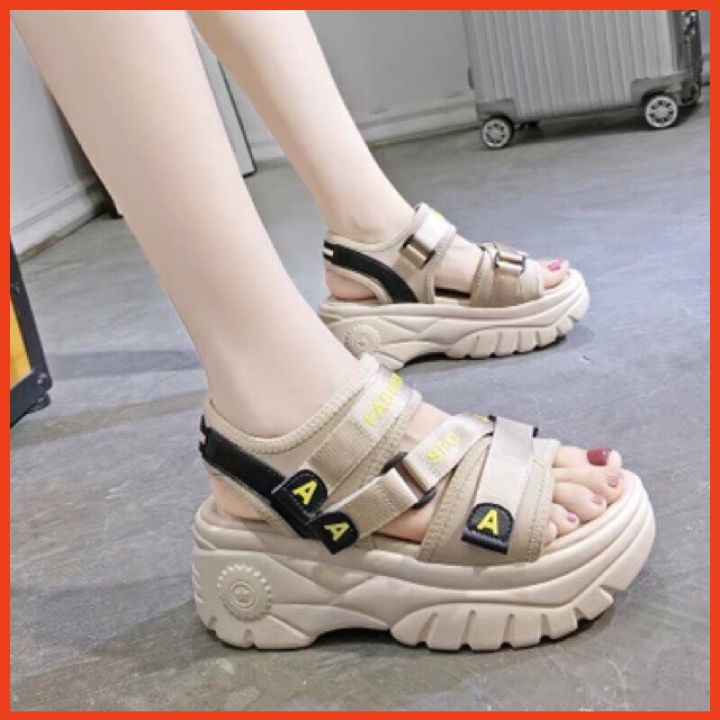 Giày Sandal Nữ Học Sinh Đế Cao 6Cm Thời Trang Cá Tính, Dép Sandal Kiểu Quai Chéo Đế Bánh Mỳ Mang Đi Học, Đi Chơi