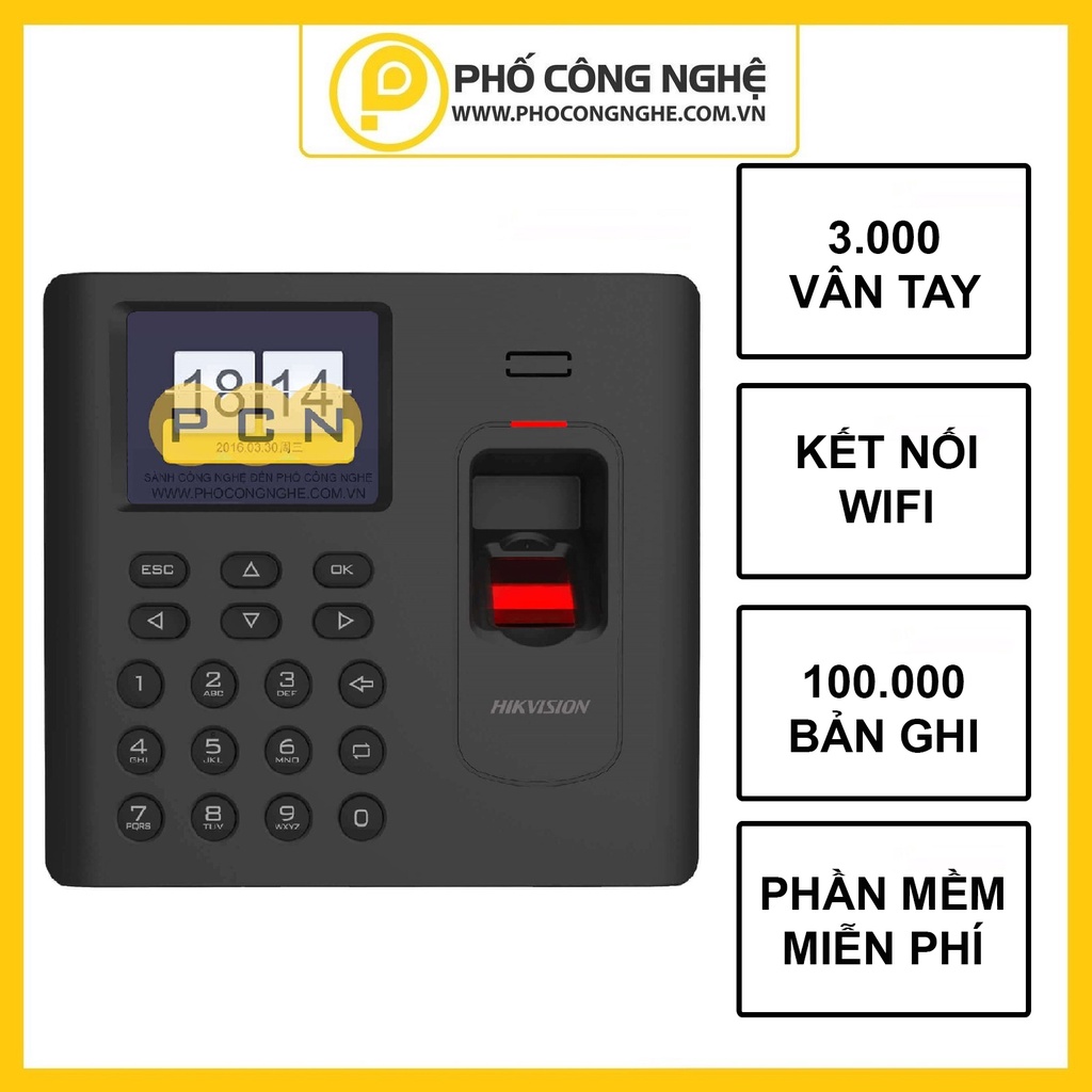 Máy chấm công vân tay Hikvision DS-K1A802AMF, kết nối Wifi