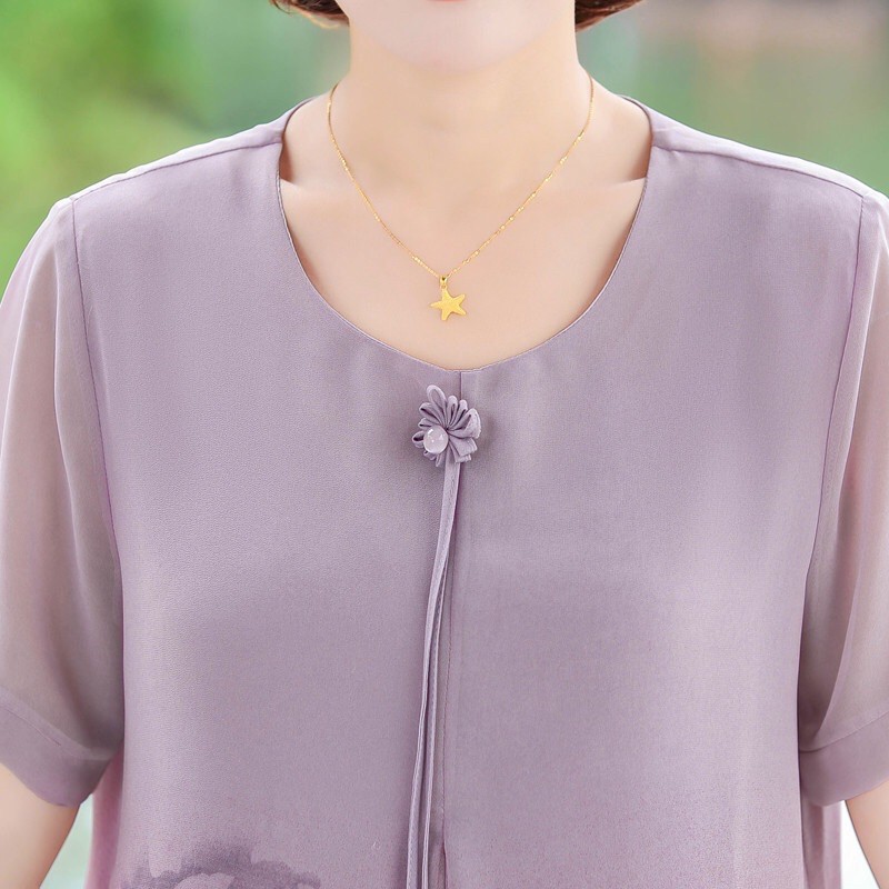 Đầm voan trung niên nữ cao cấp, hoạ tiết hoa chìm trẻ trung, màu sắc sang trọng, quý phái NV0695