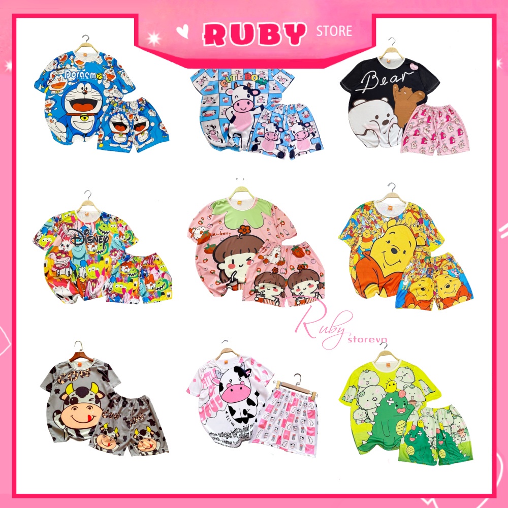 Set bộ Bò Sữa ❤️ Đồ bộ mặc nhà bé trai bé gái hoạt hình bé yêu thích (Dưới 35KG) ❤ Rubystorevn ❤ Tổng hợp size s DBRBD