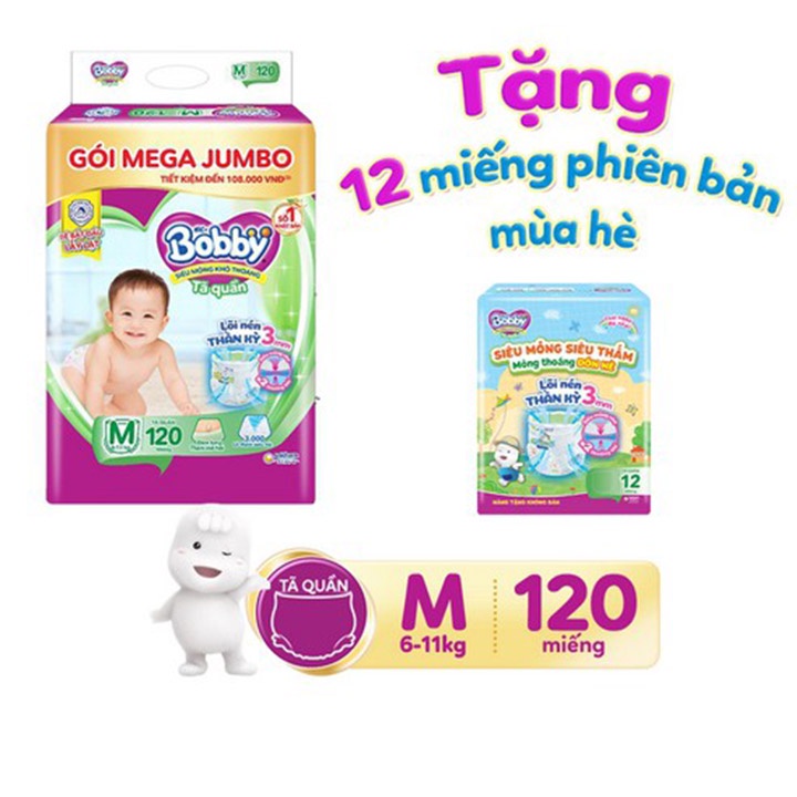 TÃ QUẦN BOBBY GÓI MEGA JUMBO SIZE M120/M120+12 MIẾNG