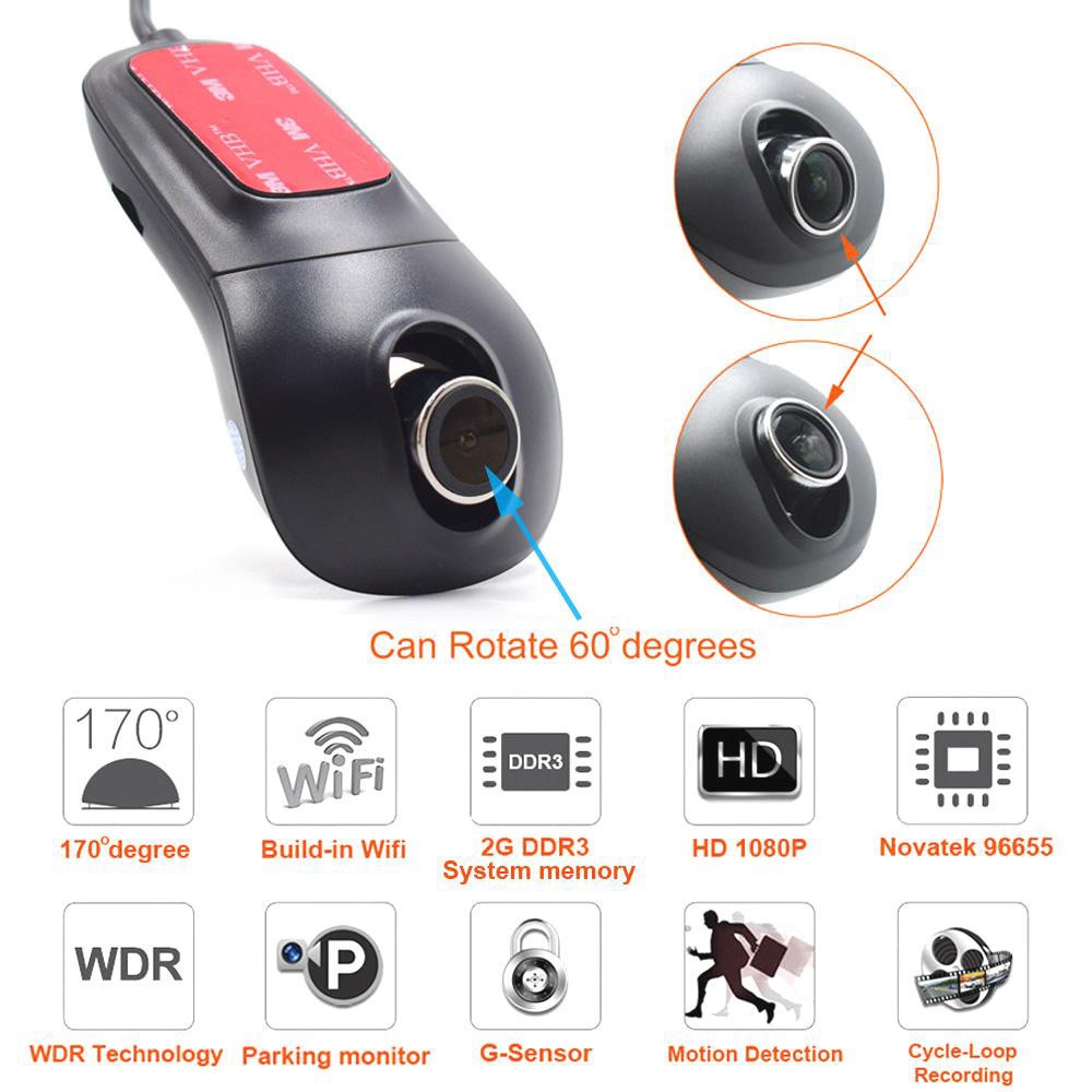 Camera Hành Trình Xe Hơi Wifi 1080p Novatek 96655 Xoay 60 Độ