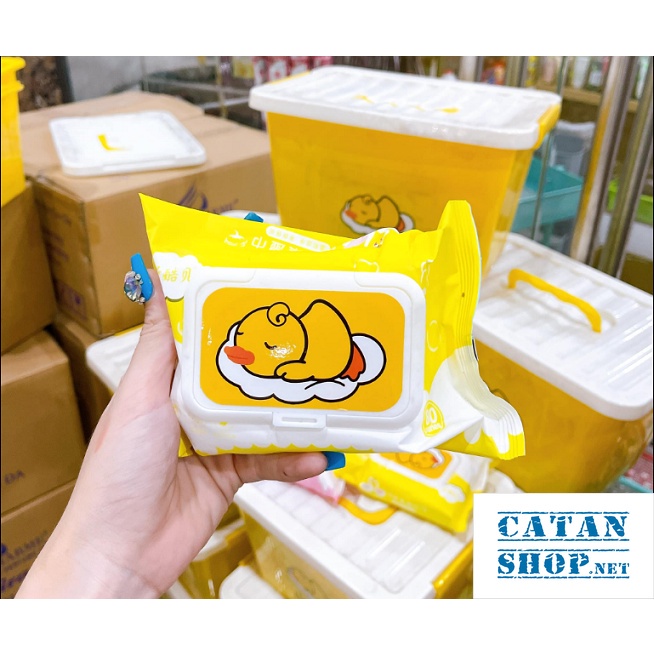 Thùng 10 Gói Giấy Ướt Vịt Vàng Kèm Thùng Siêu Đáng Yêu - Giấy Ướt Vịt Vàng