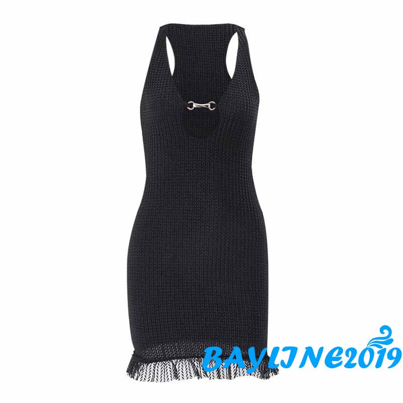 Đầm Ôm Dáng Không Tay Một Mảnh Màu Trơn Phối Ren Khóa Kim Loại Phía Trước Dành Cho Nữ