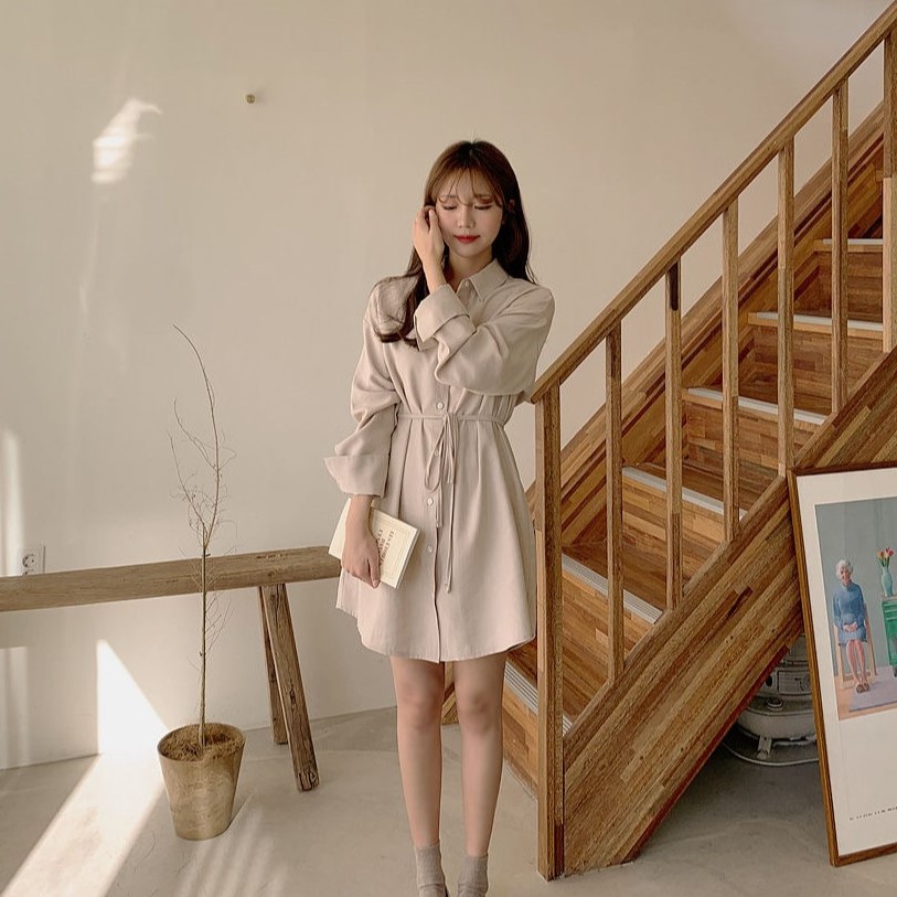 Đầm Dệt Kim Tay Dài Cổ Chữ V Màu Sắc Thời Trang 38507