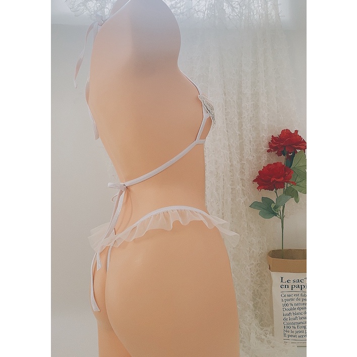 (ảnh thật) Bk062 Bộ đồ lót lưới nhún bèo - set gồm quần lót và áo lót nữ - kellywang