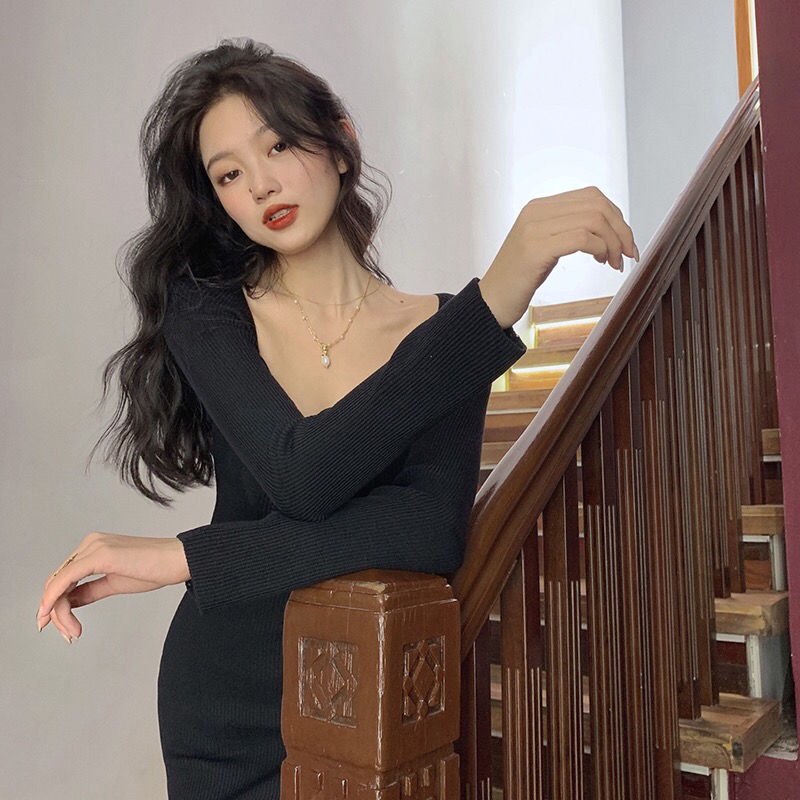 COZOK Đầm dài cổ vuông nhấn eo phong cách cổ điển